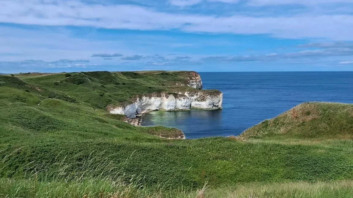 Chalk cliffs and sea on the Flamborough coast near Bridlington